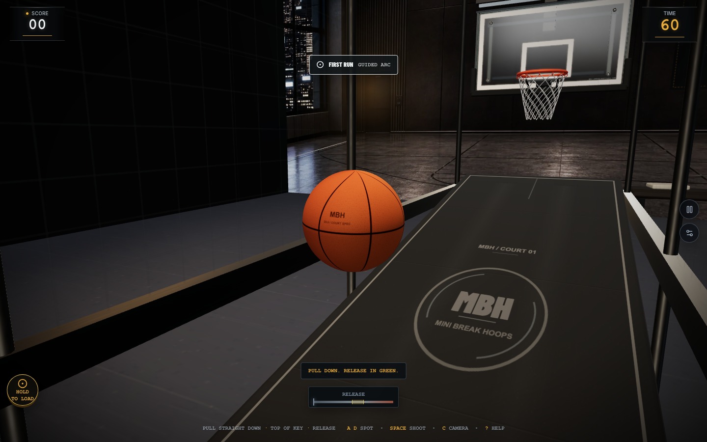 Close-up of the MBH game ball at the top of the key